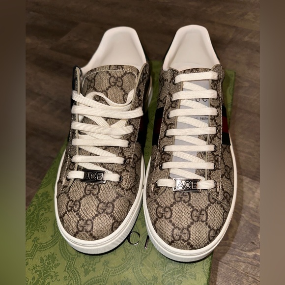 ❤️💚GUCCI Women’s ACE monogram low-top beige sneakers.. Ebony sneakers - Picture 11 of 15
